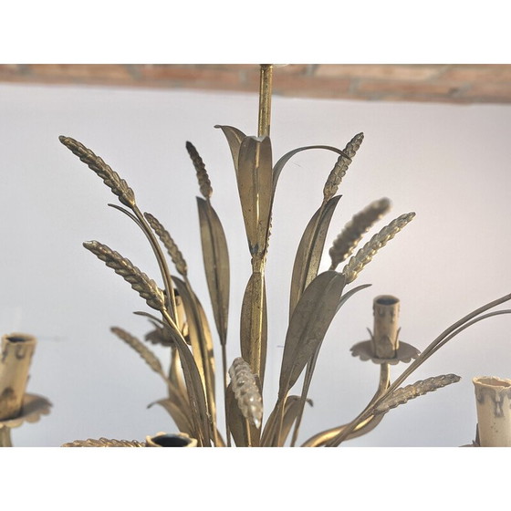 Image 1 of Vintage "ears of wheat" chandelier in gilded metal, 1970