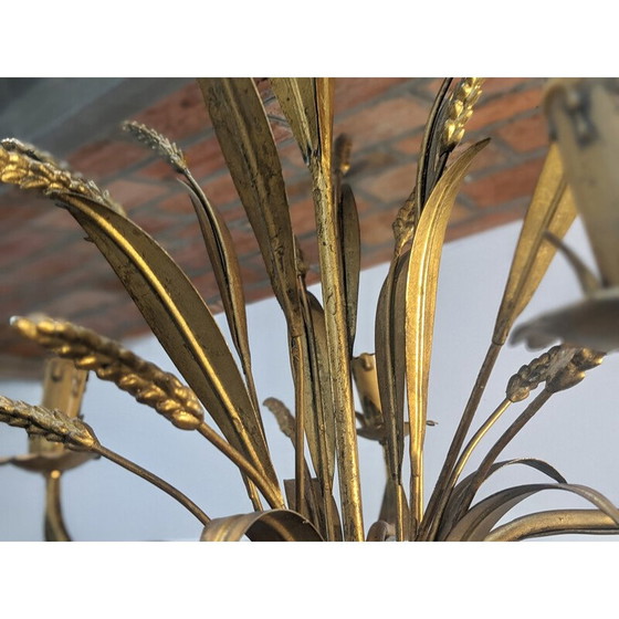 Image 1 of Vintage "ears of wheat" chandelier in gilded metal, 1970