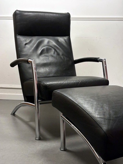 Leolux Helical With Hocker In Senso Black Leather