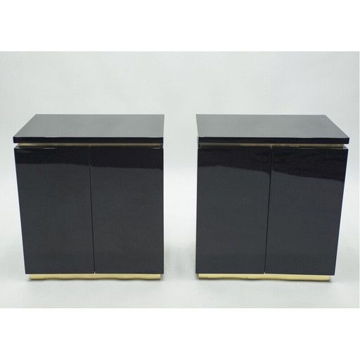 Pair of vintage chest of drawers in black lacquer and brass by J.C. Mahey for Maison Romeo, 1970