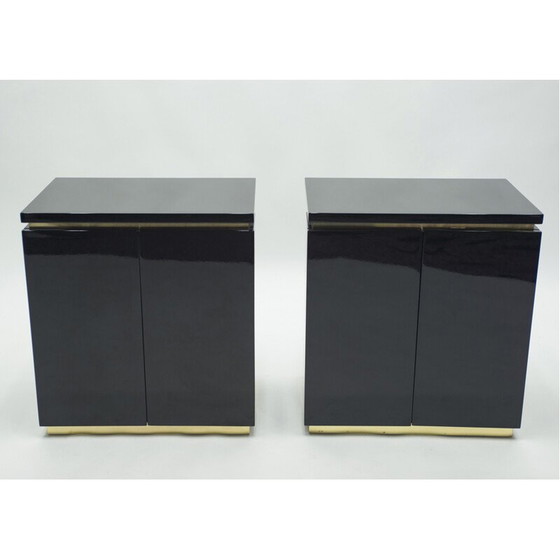 Image 1 of Pair of vintage chest of drawers in black lacquer and brass by J.C. Mahey for Maison Romeo, 1970