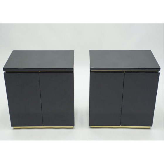 Image 1 of Pair of vintage chest of drawers in black lacquer and brass by J.C. Mahey for Maison Romeo, 1970