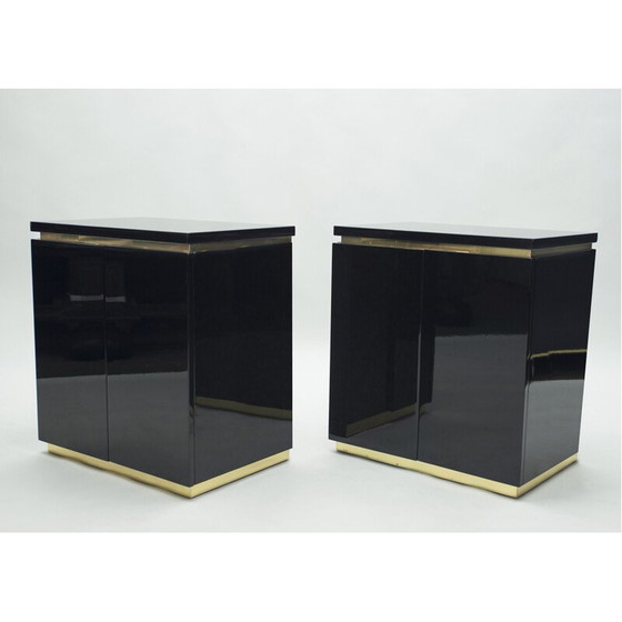 Image 1 of Pair of vintage chest of drawers in black lacquer and brass by J.C. Mahey for Maison Romeo, 1970