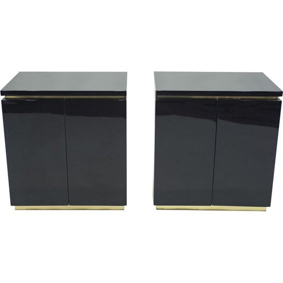 Image 1 of Pair of vintage chest of drawers in black lacquer and brass by J.C. Mahey for Maison Romeo, 1970