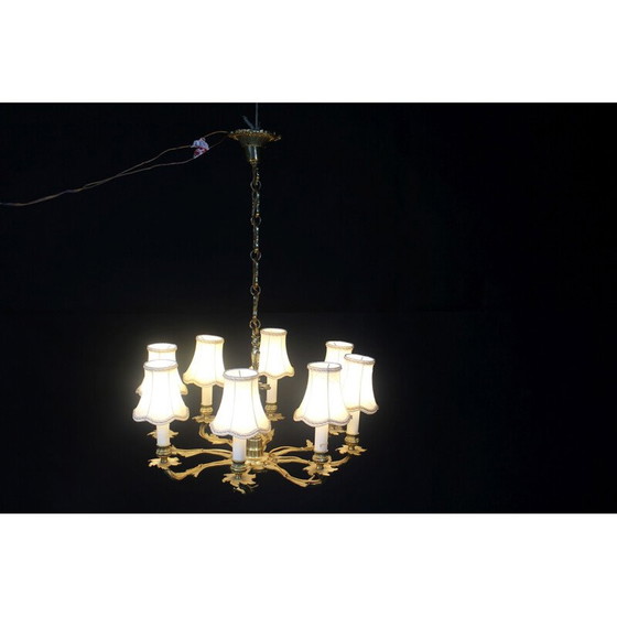 Image 1 of Lampadario vintage in ottone e tessuto bianco, 1950