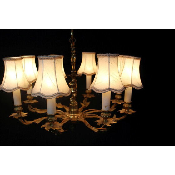 Image 1 of Lampadario vintage in ottone e tessuto bianco, 1950