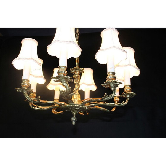 Image 1 of Lampadario vintage in ottone e tessuto bianco, 1950