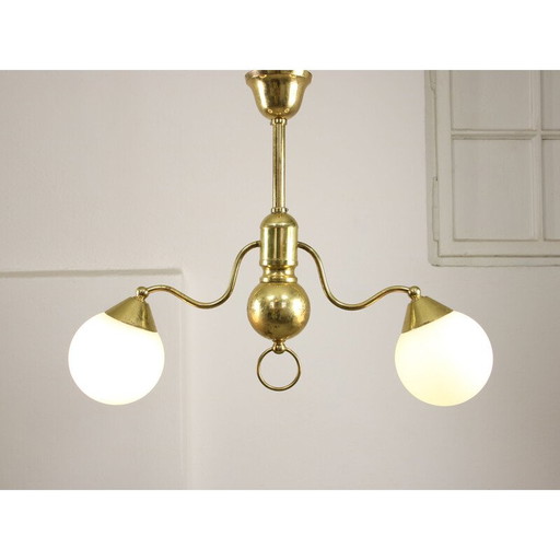 Vintage Art Deco chandelier in brass and opaline, Italy