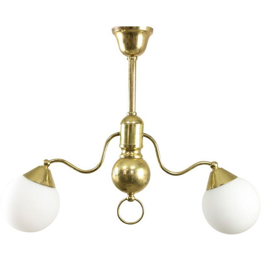 Vintage Art Deco chandelier in brass and opaline, Italy