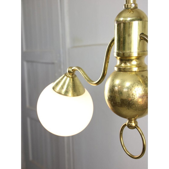 Image 1 of Lampadario Art Déco vintage in ottone e opalino, Italia