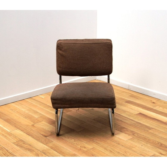 Image 1 of Set of 3 vintage armchairs in chromed metal and wool, 1950