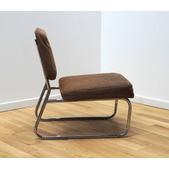 Image 1 of Set of 3 vintage armchairs in chromed metal and wool, 1950