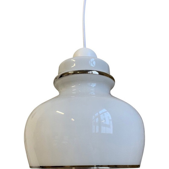 Image 1 of Vintage pendant lamp in white opaline glass, Italy 1970