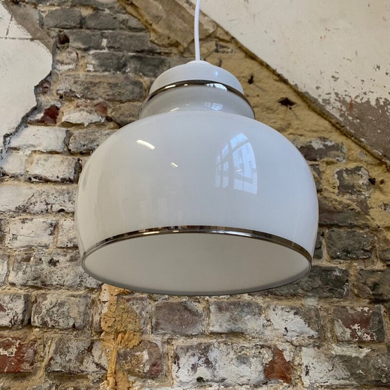 Image 1 of Vintage pendant lamp in white opaline glass, Italy 1970