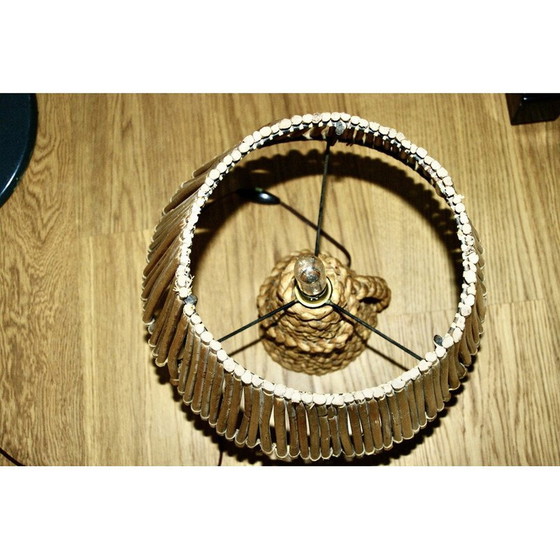 Image 1 of Vintage lamp in stressed rush and bamboo by Audoux Minet, 1950