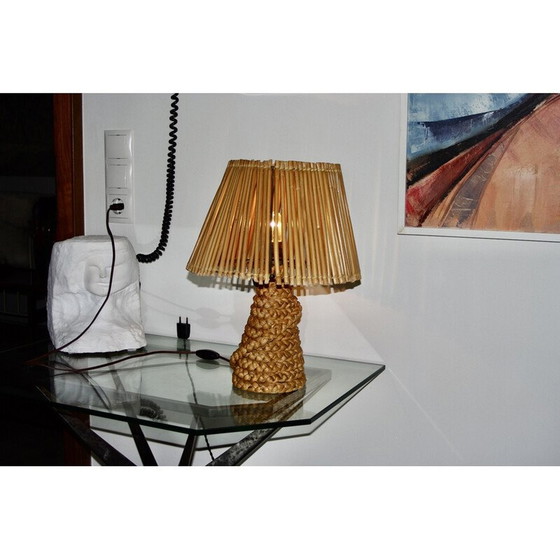 Image 1 of Vintage lamp in stressed rush and bamboo by Audoux Minet, 1950