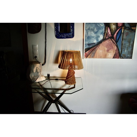 Image 1 of Vintage lamp in stressed rush and bamboo by Audoux Minet, 1950