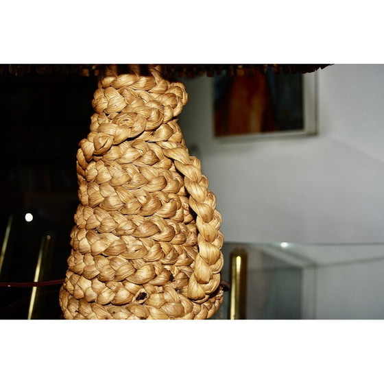 Image 1 of Vintage lamp in stressed rush and bamboo by Audoux Minet, 1950
