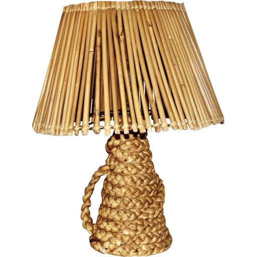 Vintage lamp in stressed rush and bamboo by Audoux Minet, 1950