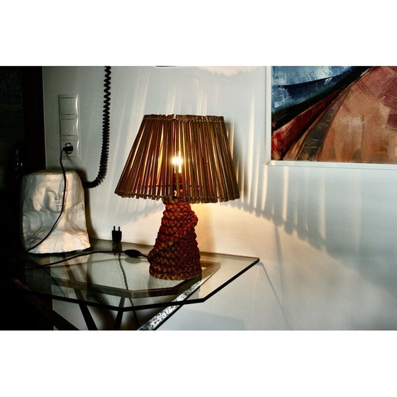 Image 1 of Vintage lamp in stressed rush and bamboo by Audoux Minet, 1950