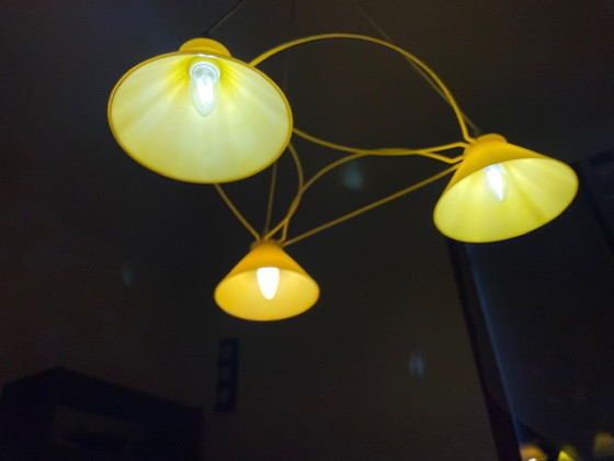 Image 1 of Lampada a sospensione vintage con 3 luci, di Le Dauphin, anni '80