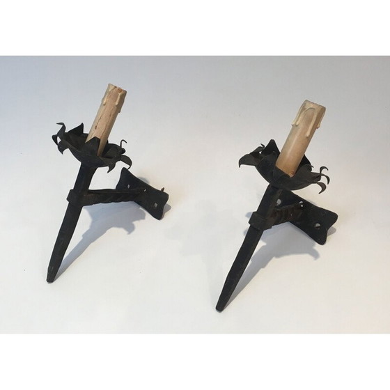 Image 1 of Coppia di lampade da parete in ferro battuto d'epoca, 1940