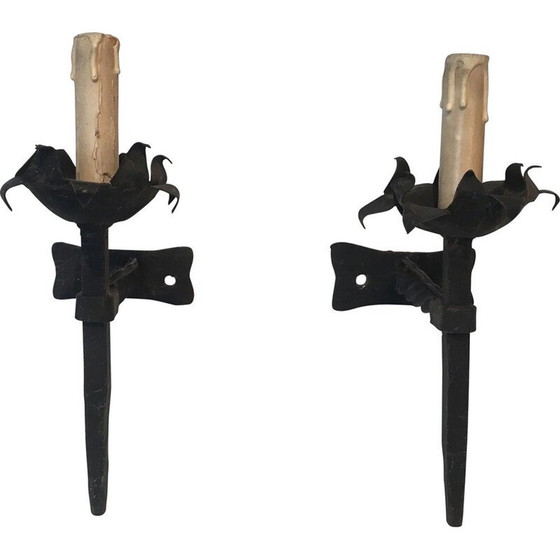 Image 1 of Coppia di lampade da parete in ferro battuto d'epoca, 1940