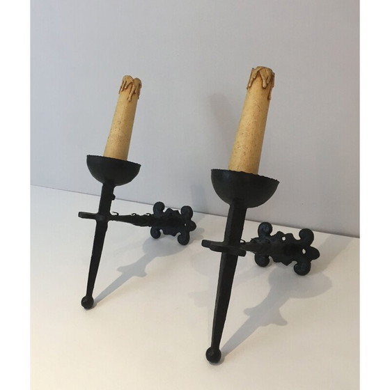 Image 1 of Coppia di lampade da parete in ferro battuto d'epoca, 1940