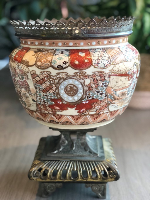 Oriental Decorative Vase On Copper Base, Origin Unknown.