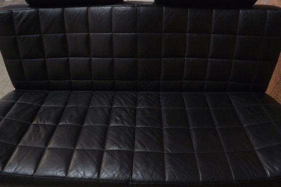 Image 1 of Black leather Leolux Volare designer two-seater sofa