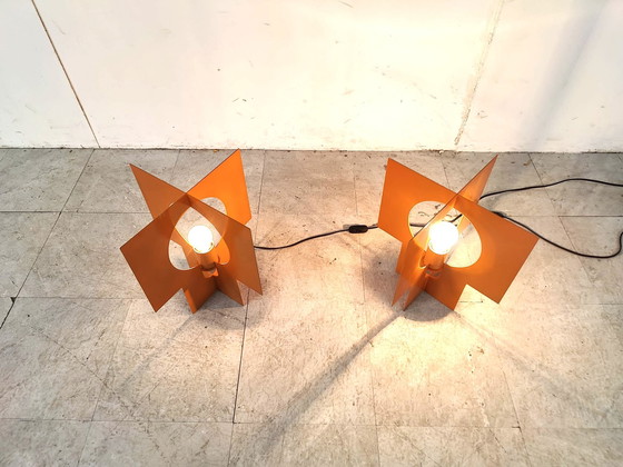 Image 1 of Pair of orange space age table lamps, 1960s 