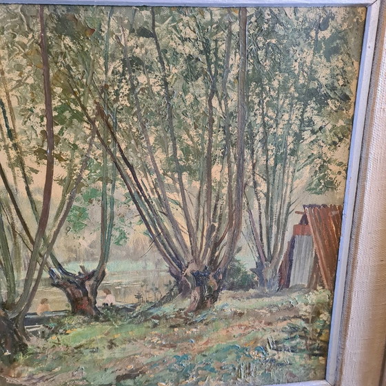 Image 1 of French Oil Painting On Cloth Ardennes 1962