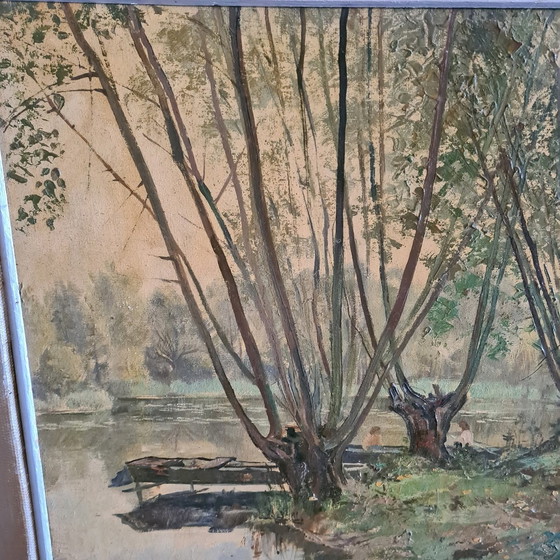 Image 1 of French Oil Painting On Cloth Ardennes 1962