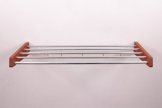 Image 1 of Vintage Design Teak Wall coat rack with chrome hooks, 60s.