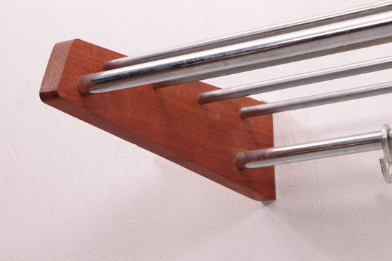 Image 1 of Vintage Design Teak Wall coat rack with chrome hooks, 60s.