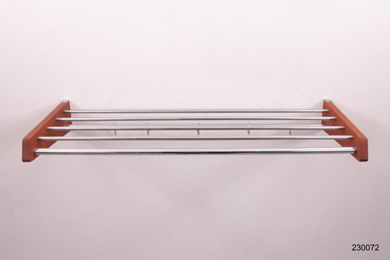 Image 1 of Vintage Design Teak Wall coat rack with chrome hooks, 60s.