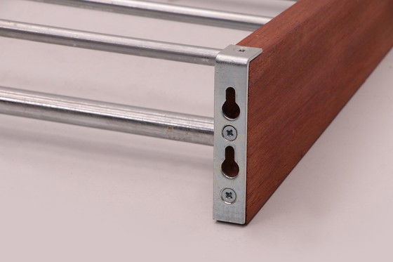 Image 1 of Vintage Design Teak Wall coat rack with chrome hooks, 60s.