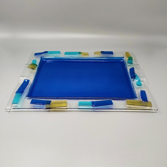 Image 1 of 1970s Astonishing Blue Tray By Albatros in Murano Glass. Made in Italy