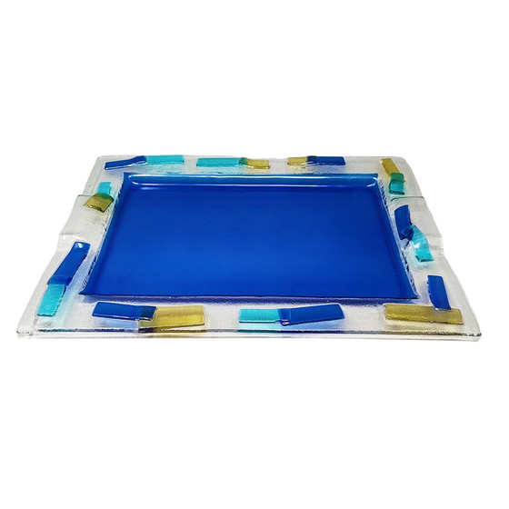 Image 1 of 1970s Astonishing Blue Tray By Albatros in Murano Glass. Made in Italy