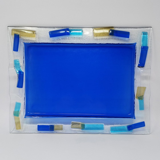 Image 1 of 1970s Astonishing Blue Tray By Albatros in Murano Glass. Made in Italy