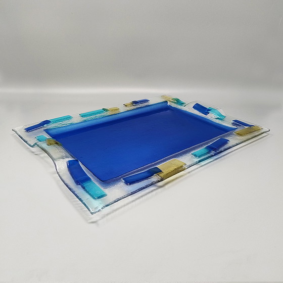 Image 1 of 1970s Astonishing Blue Tray By Albatros in Murano Glass. Made in Italy