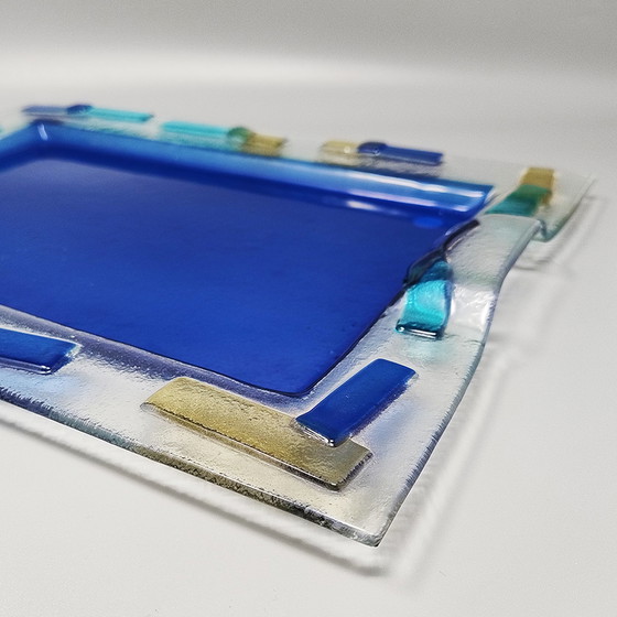 Image 1 of 1970s Astonishing Blue Tray By Albatros in Murano Glass. Made in Italy