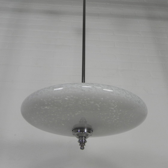 Image 1 of Art Deco Pendant Lamp With Clouded Glass Bowl, 1930s