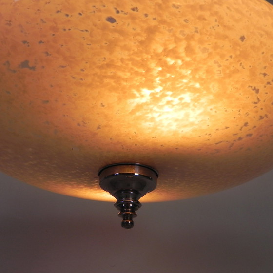 Image 1 of Art Deco Pendant Lamp With Clouded Glass Bowl, 1930s