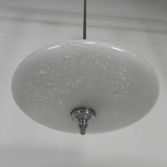 Image 1 of Art Deco Pendant Lamp With Clouded Glass Bowl, 1930s