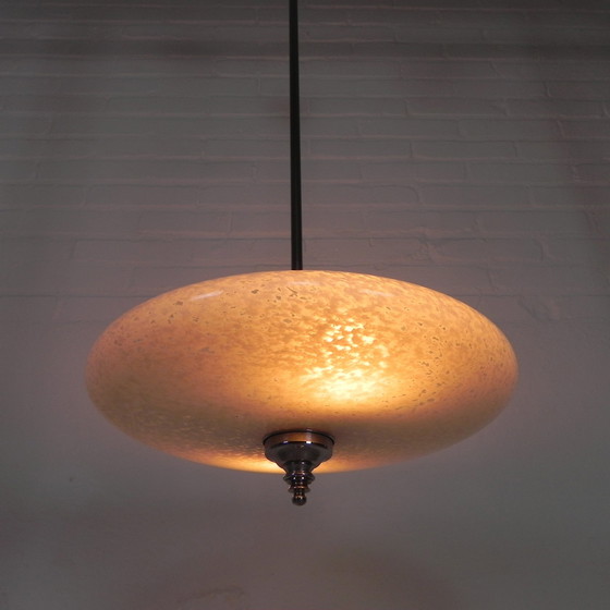 Image 1 of Art Deco Pendant Lamp With Clouded Glass Bowl, 1930s