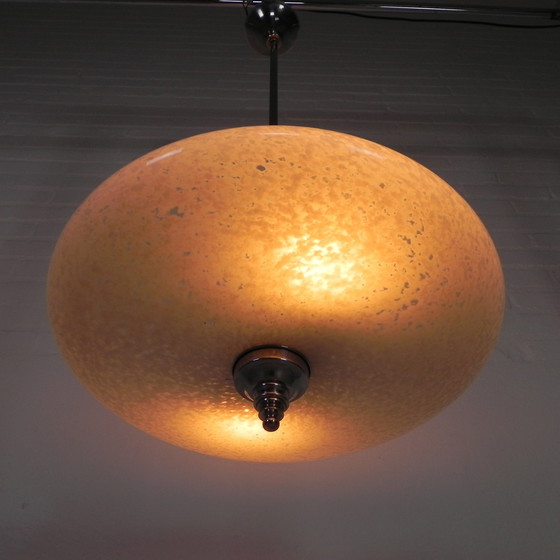 Image 1 of Art Deco Pendant Lamp With Clouded Glass Bowl, 1930s