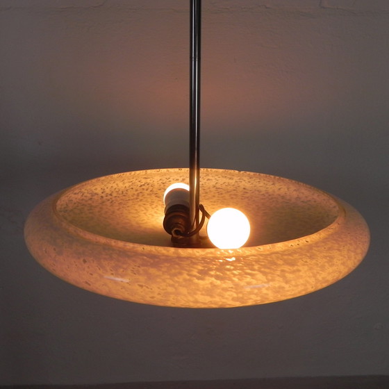 Image 1 of Art Deco Pendant Lamp With Clouded Glass Bowl, 1930s