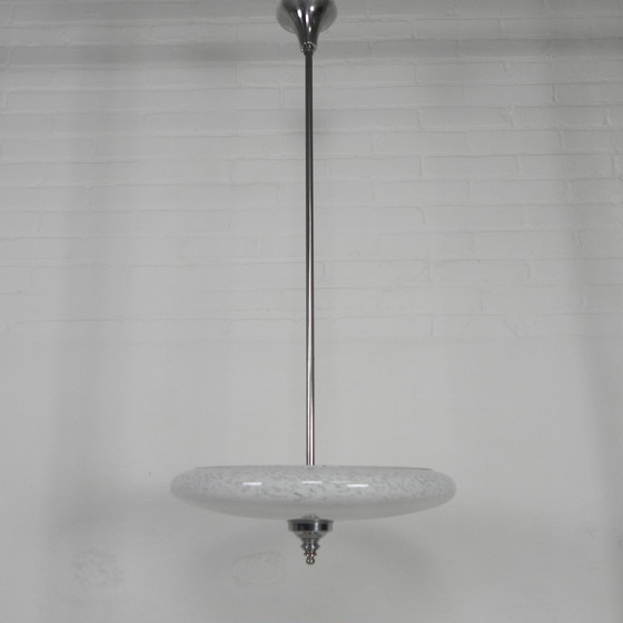 Image 1 of Art Deco Pendant Lamp With Clouded Glass Bowl, 1930s