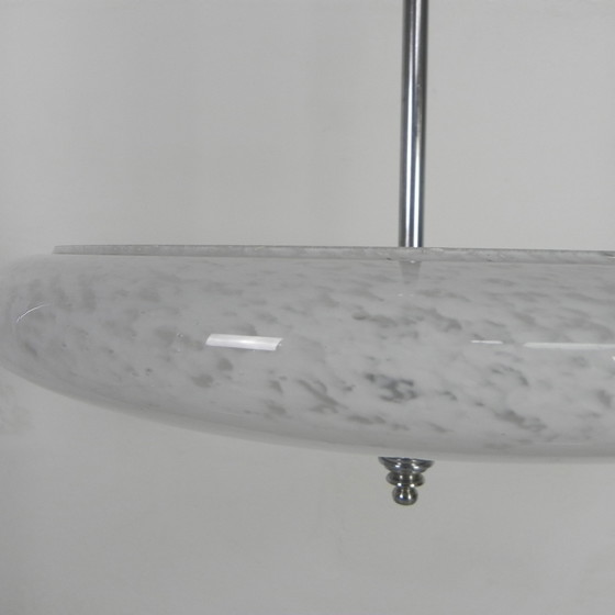 Image 1 of Art Deco Pendant Lamp With Clouded Glass Bowl, 1930s